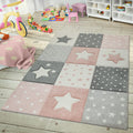 Paco Home Kids Rug for Nursery Checkered with Dots & Stars in Pink White Grey, Size: 28 x 411