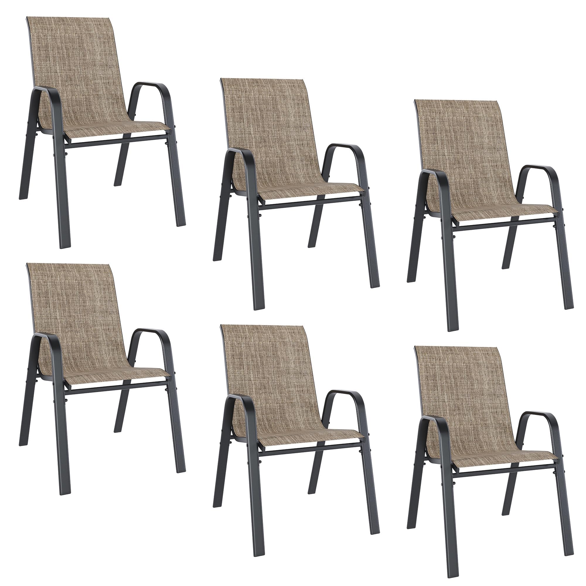 Patio Dining Chairs Set of 6, Outdoor Stackable Dining Chairs for All Weather 330lbs Capacity Heavy Duty Textilene Fabric Rustpr