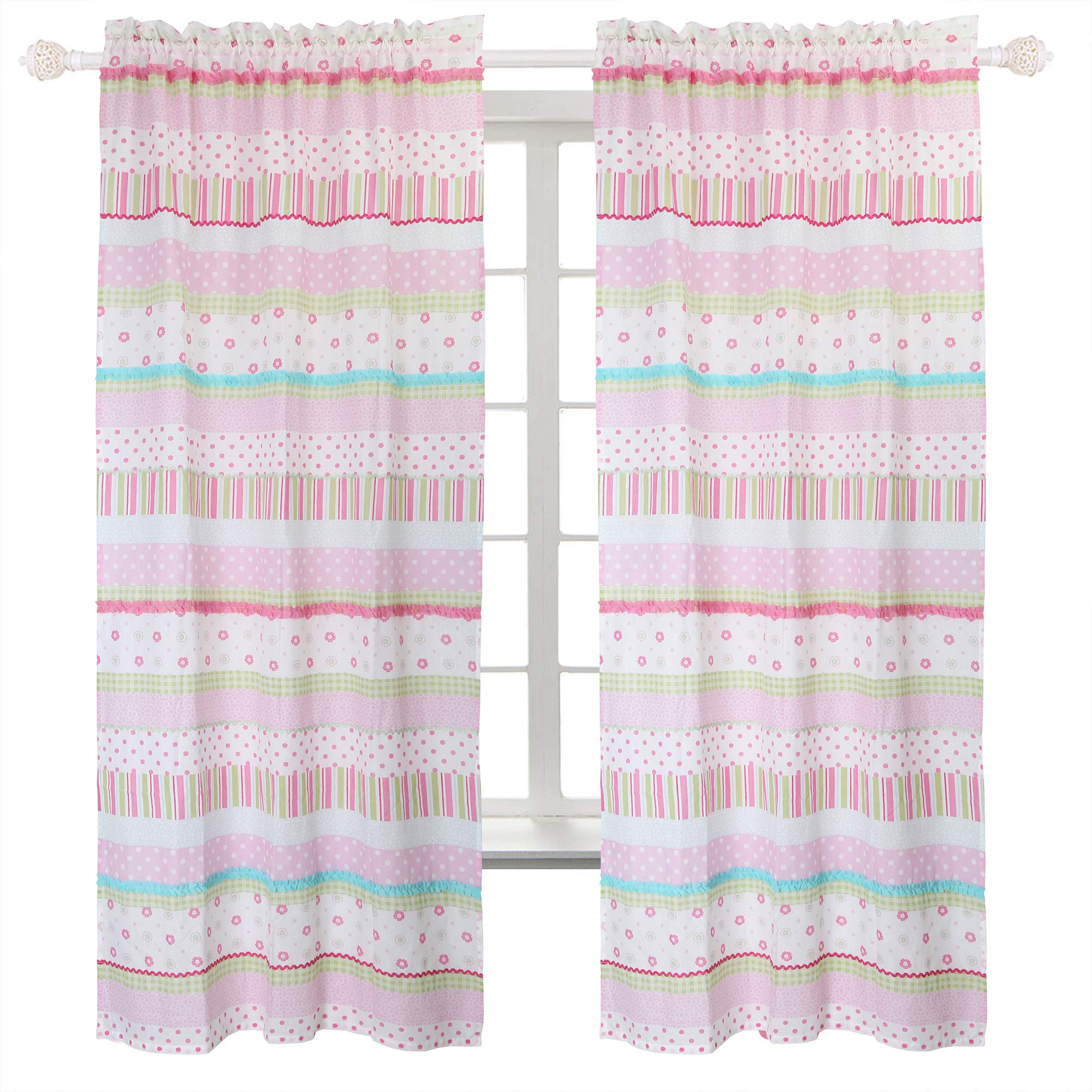Cozy Line Home Fashions Pink Greta Pastel Polka Dot Window Curtain Panel Set of 2, 84 inch Long - 2 Piece