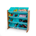 Humble Crew Kids Toy Storage Organizer with 12 Plastic Bins, Natural Wood/Aqua - Removable Bins for Playroom, Bedroom, Toddler F