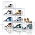 Amllas 8 Pack Shoe Boxes Clear Plastic Stackable, Large Shoe Storage Organizer with Lids,Drop Side Shoe Containers for Entryway,
