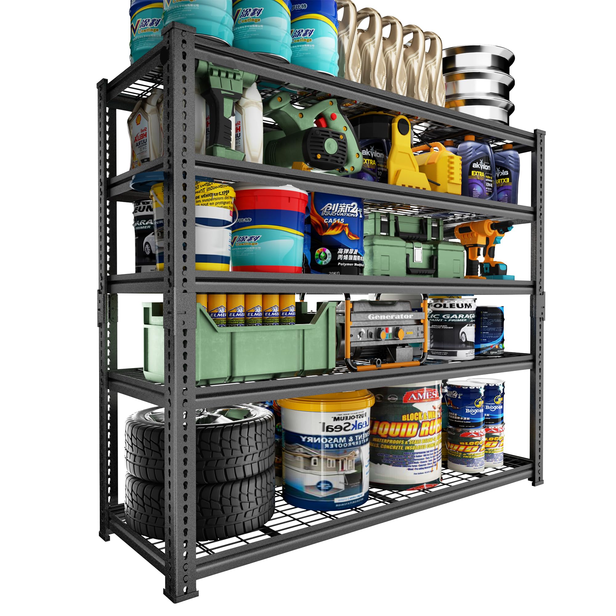 Storage Shelves Heavy Duty, 48 L x 18 W x 72 H Garage Wire Shelving Unit Loads 2800LBS, 5-tier Adjustable Metal Industrial Utili