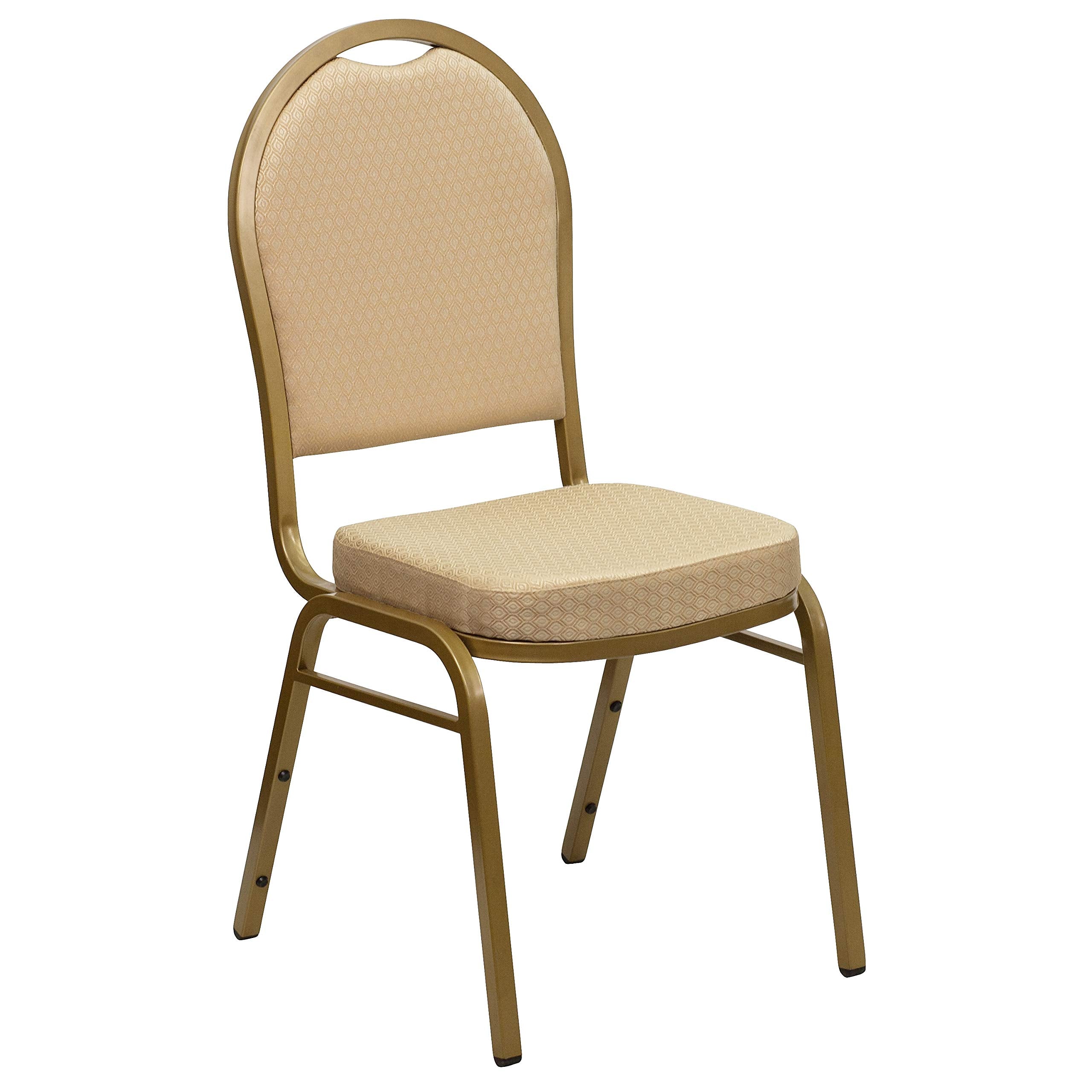 Flash Furniture HERCULES Series Dome Back Stacking Banquet Chair in Beige Patterned Fabric - Gold Frame