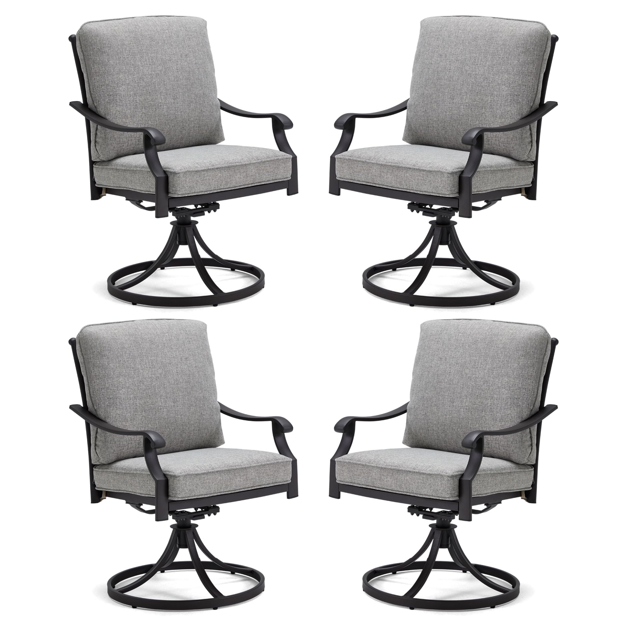 MELLCOM Patio Swivel Chair Set of 4, Heavy Duty Outdoor Dining Chairs with Thickened Cushions, Metal Patio Chairs Gentle Rocker 
