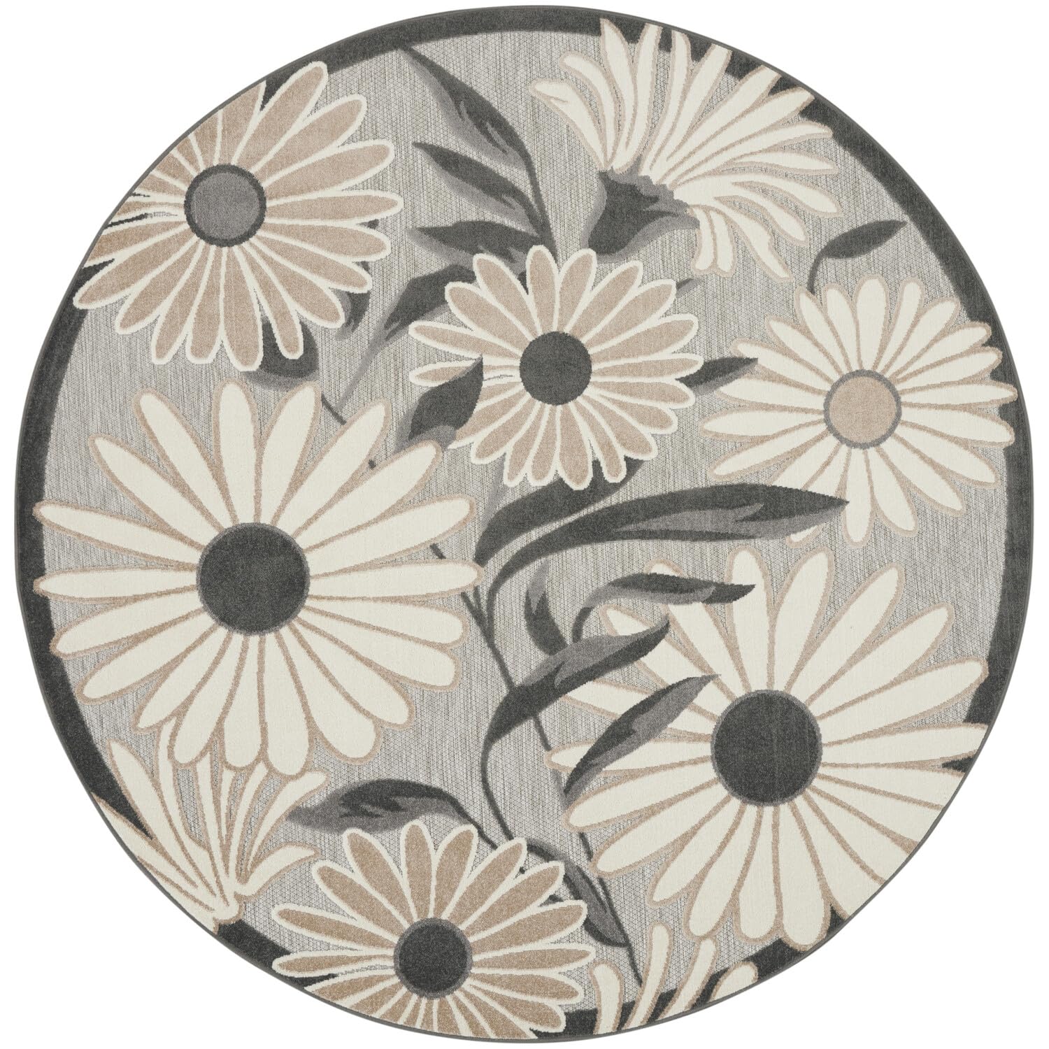 Nourison Aloha Outdoor Beige 53 x Round Area Rug, Easy Cleaning, Non Shedding, Bed Room, Living Room, Dining Room, Deck, Backya