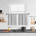 Grey Buffalo Plaid Cafe Curtains 30 Inch Length, Gray and White Buffalo Check Kitchen Curtains, Gingham Rod Pocket Short Tier Cu