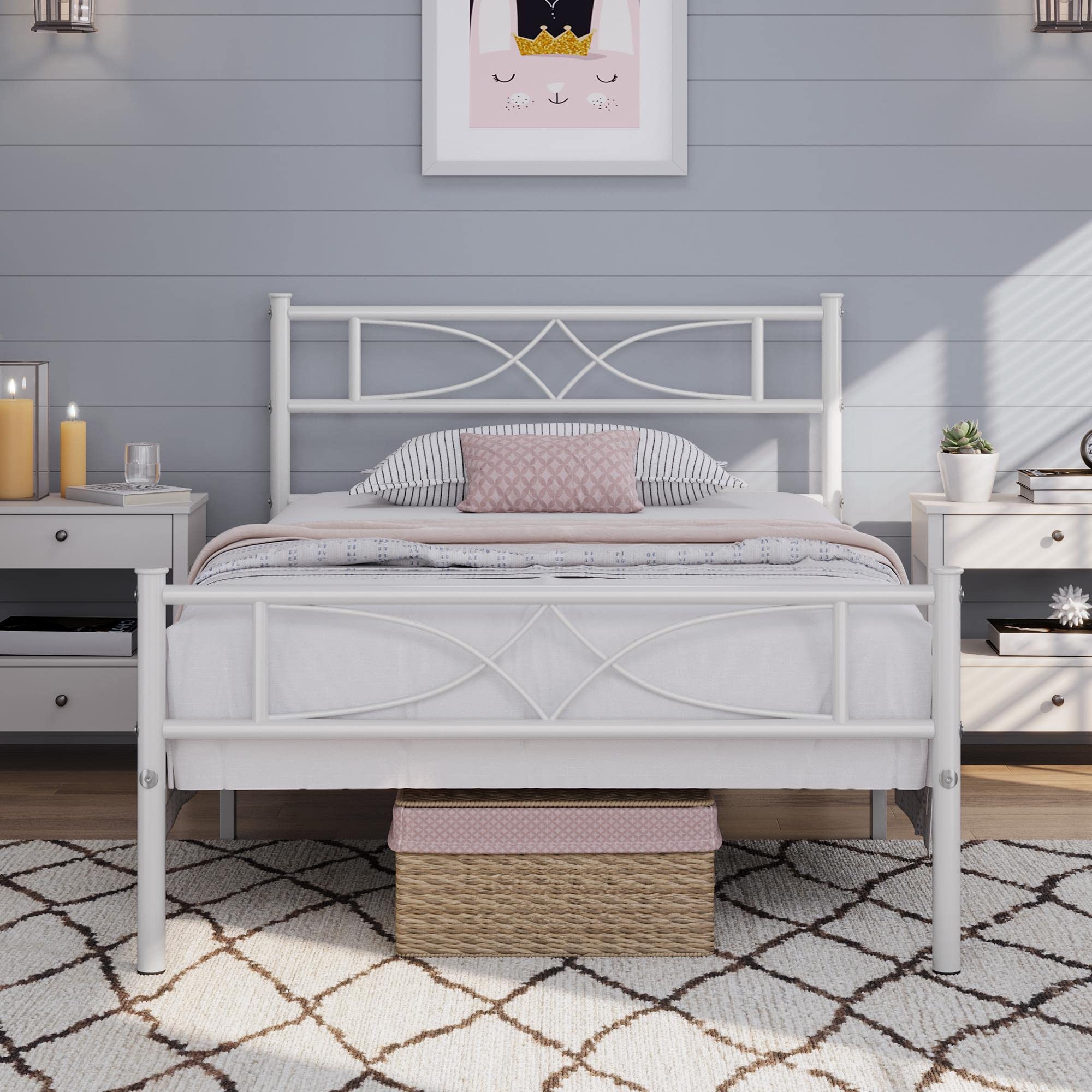 Yaheetech Metal Twin Size Bed Frame, Platform Bed Frame, Mattress Foundation with Curved Design Headboard & Footboard, NO Box Sp