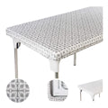 TopTableCloth Plastic Tablecloths Elastic Corner 2 Pack Silver Patterned Rectangle 6 Feet Fitted 30 by 72 inches Fitted Tableclo