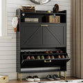 BORNOON Shoe Cabinet with 2 Flip Drawers Narrow Shoe Storage Cabinet Organizer Wooden Freestanding Rack Hidden Slim Storage for 