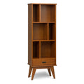 SIMPLIHOME Draper Bookcase - 64 inch Tall Solid Hardwood Storage Bookshelf in Teak Brown, Mid-Century Modern Storage for Living 