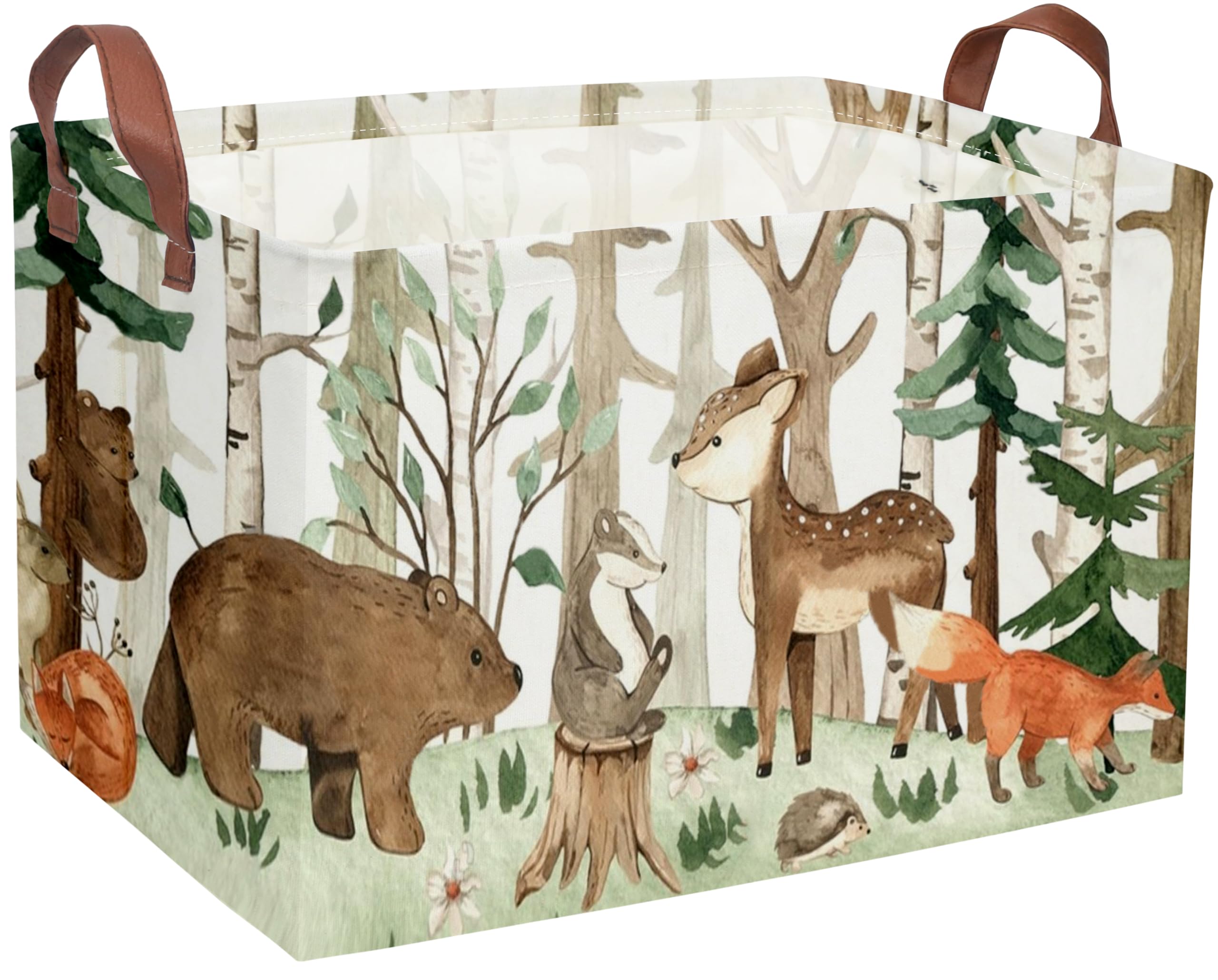 Sanjiaofeng Rectangular Kids Basket Animal Storage Bins,Woodland Storage Baskets with Handles.Clothers,Toys,Books,Kid s Gifts S