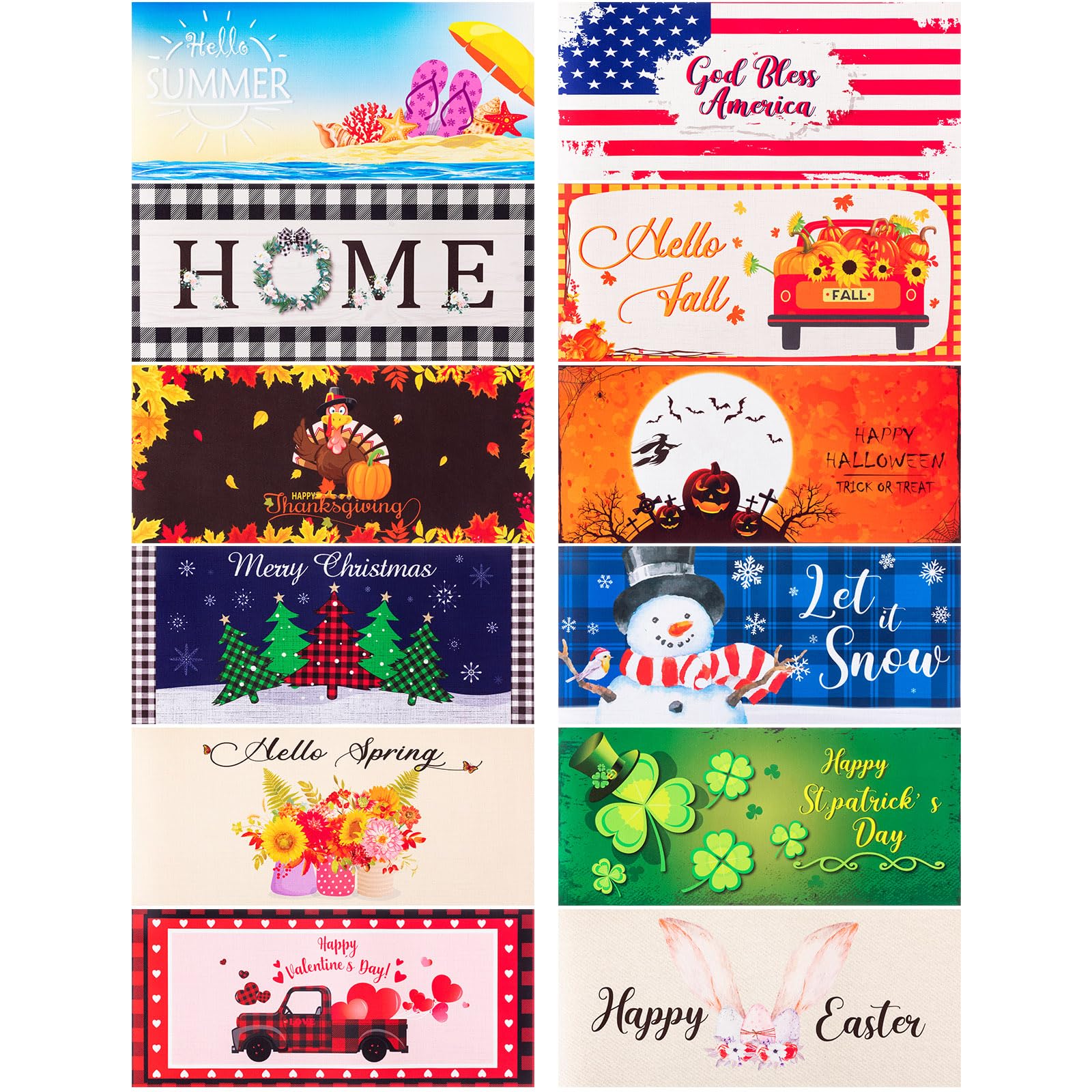 Timgle 12 Pcs Interchangeable Door Mat Seasonal Welcome Doormat Holidays Funny Non Slip Backing Mat Decorative Front Door Mats 