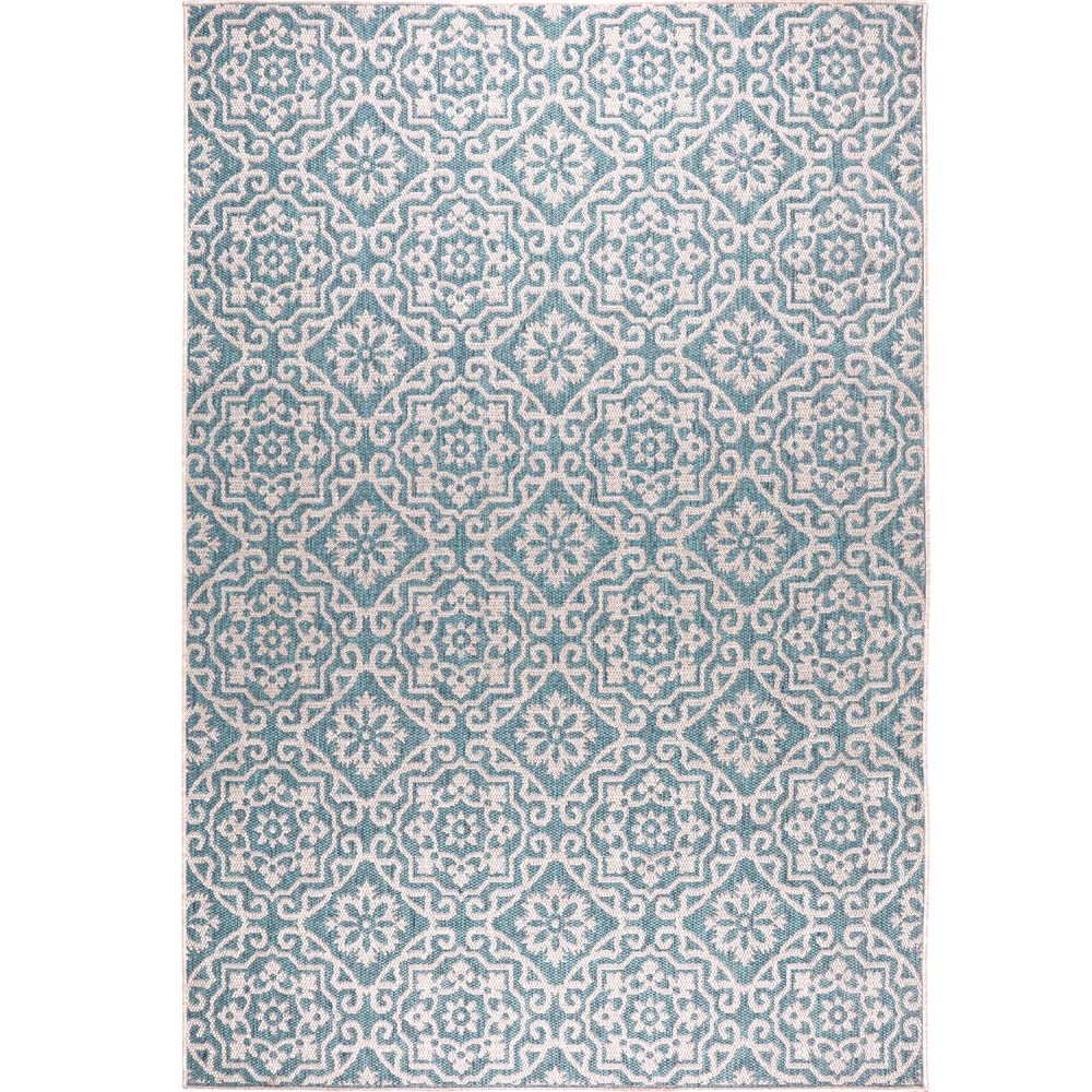 Nicole Miller New York Patio Country Danica Transitional Geometric Indoor/Outdoor Area Rug, Blue/Grey, 311x52