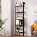 YMYNY 5 Tiers Narrow Ladder Bookcase, Industrial Wall Mounted Bookshelf, Open Display Rack with Metal Frame, Wooden Storage Shel