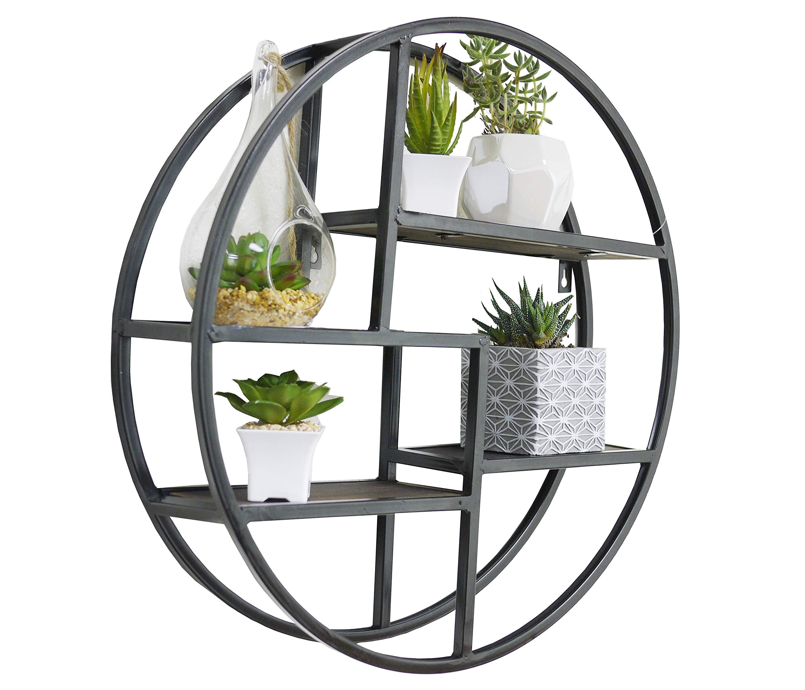 Admired By Nature, 18 Mounted Iron Circle Hanging Storage Shelving Floating Shelf 4 Tier Floating Circular Wall Decor Round Deco