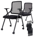 BROBRIYO 4 Pack Stackable & Foldable Conference Room Chairs with Lumbar Support, Armrest - Ergonomic Mesh Bouncing Back for Offi