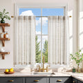 jinchan Boho Kitchen Curtains 36 Inch Grey Linen Tier Curtains with Geometric Pattern Bohemian Cafe Small Light Filtering Window