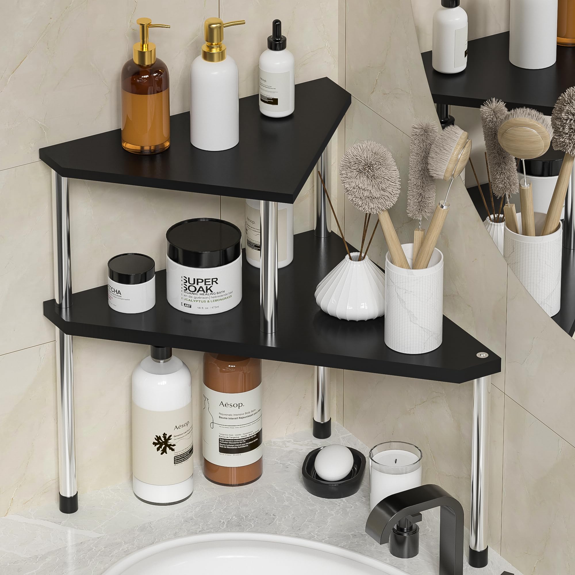 Weenson Bathroom Counter Organizer Over Sink for Toiletries, Makeup, Kitchen Countertop Organizer Spice Rack for Salt, 2-Tier Co