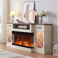 OKD 3-Sided Farmhouse Electric Fireplace TV Stand for TVs up to 80, Highboy Entertainment Center with Glass Door Storage Cabin