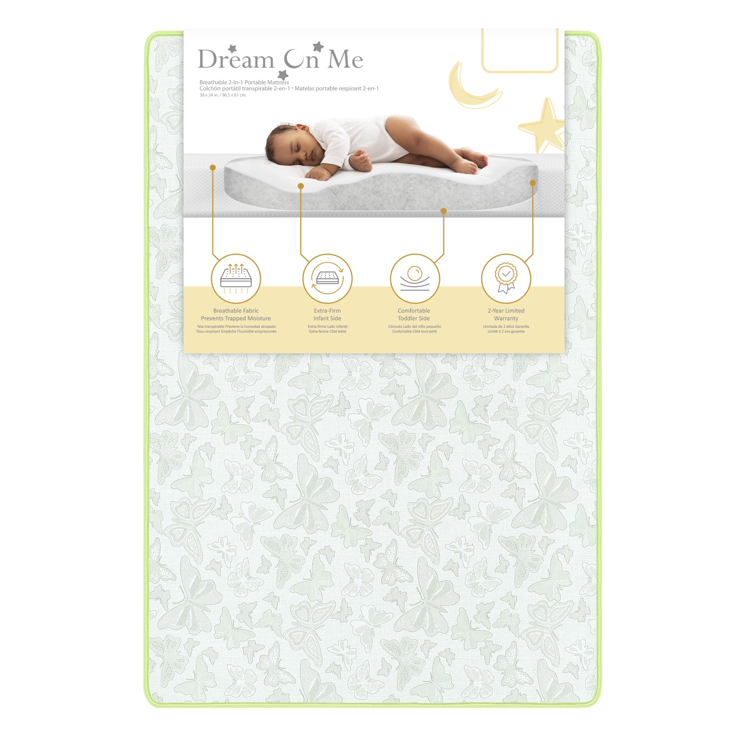 Dream On Me 2-in-1 Breathable Two-Sided 3 Portable Crib Mattress | Waterproof Cover | Dual Sided | Fits Portable/Mini Cribs | Fi