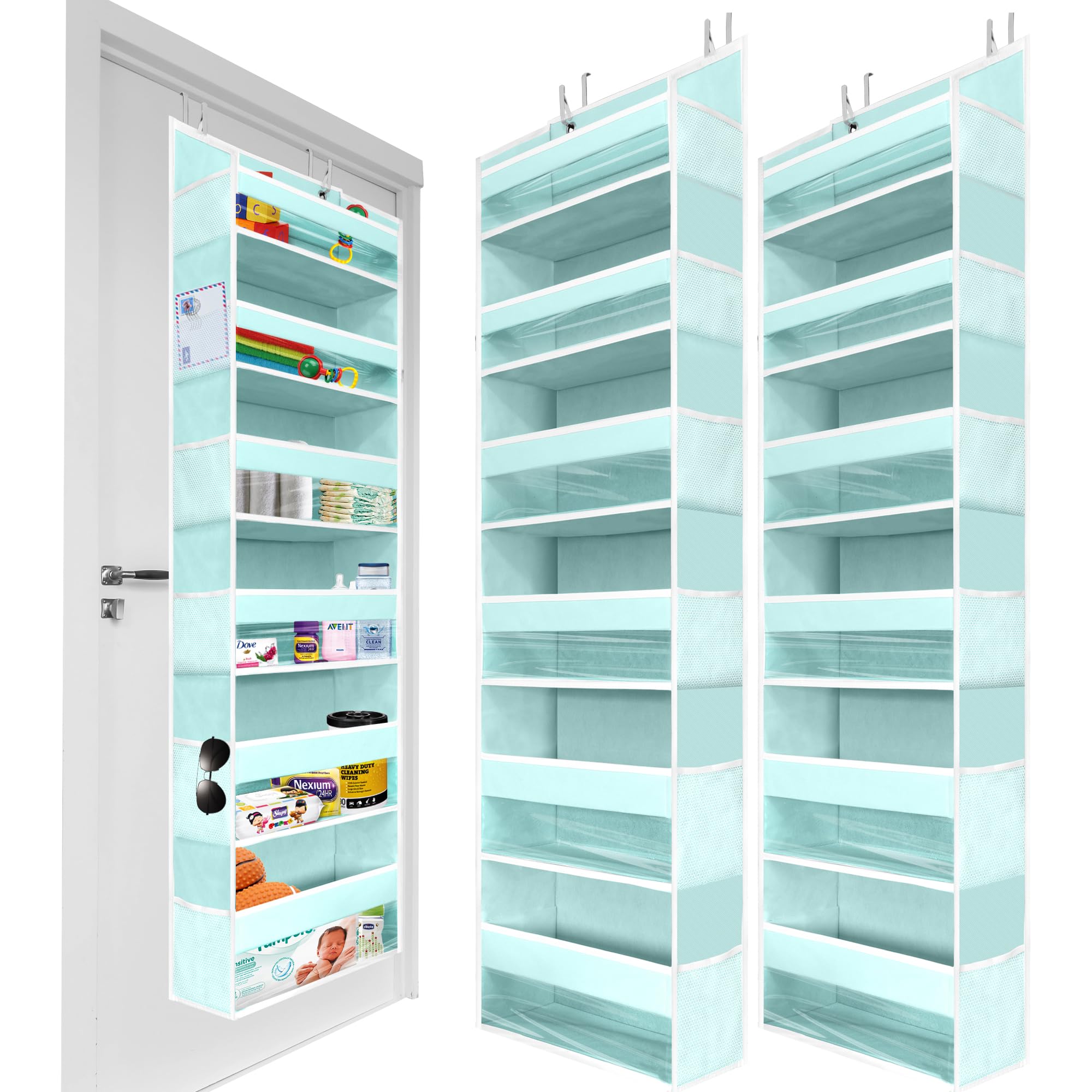 HOMELUX THEORY 2 PC Heavy Duty Over the Door Organizer 55x14x6.7, 6 Large Front & 12 Side Pockets, Hanging Storage Closet Door O