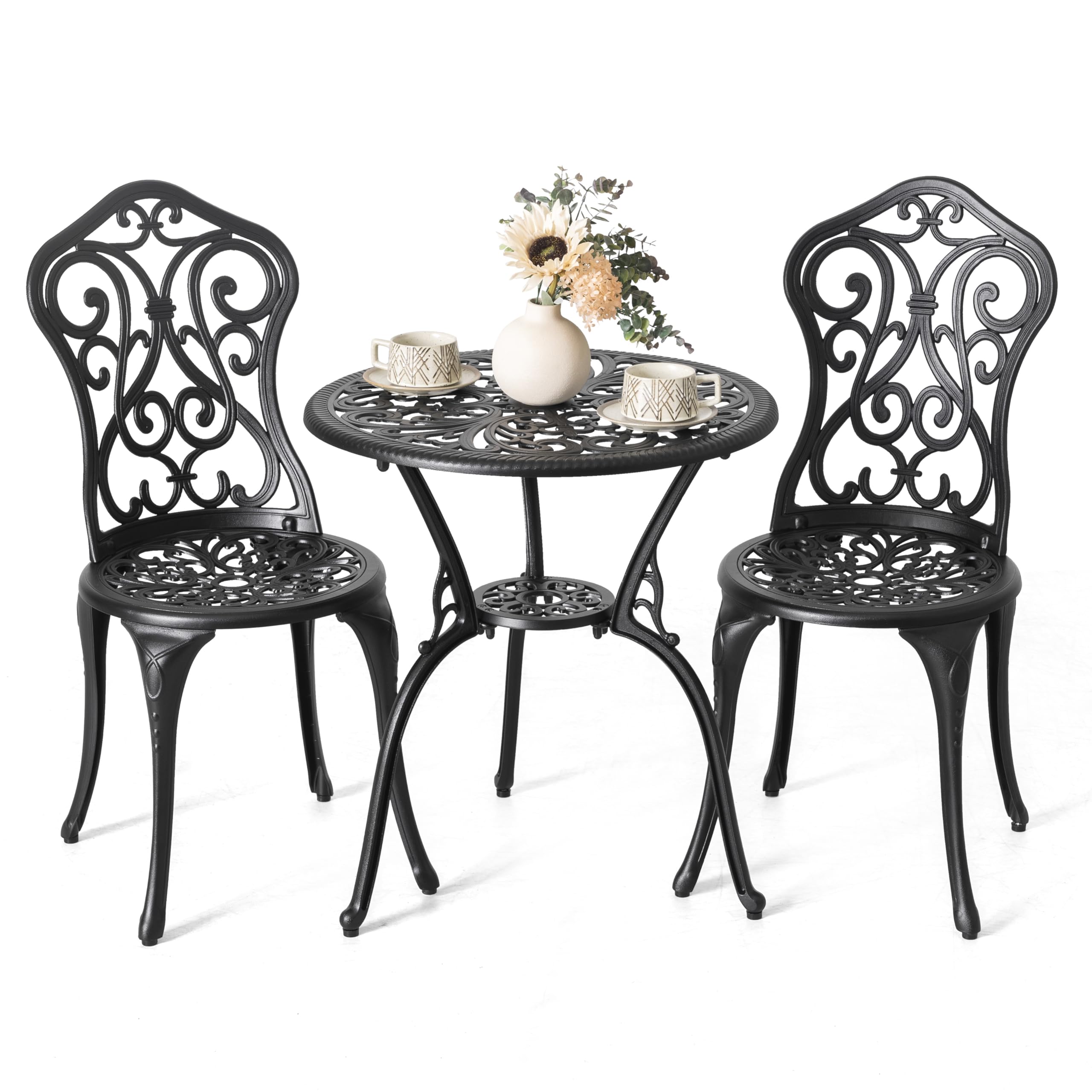 NUU GARDEN 3 Piece Outdoor Bistro Table Set, All Weather Cast Aluminum Patio Bistro Sets Patio Table and Chairs Set of 2 with 1.