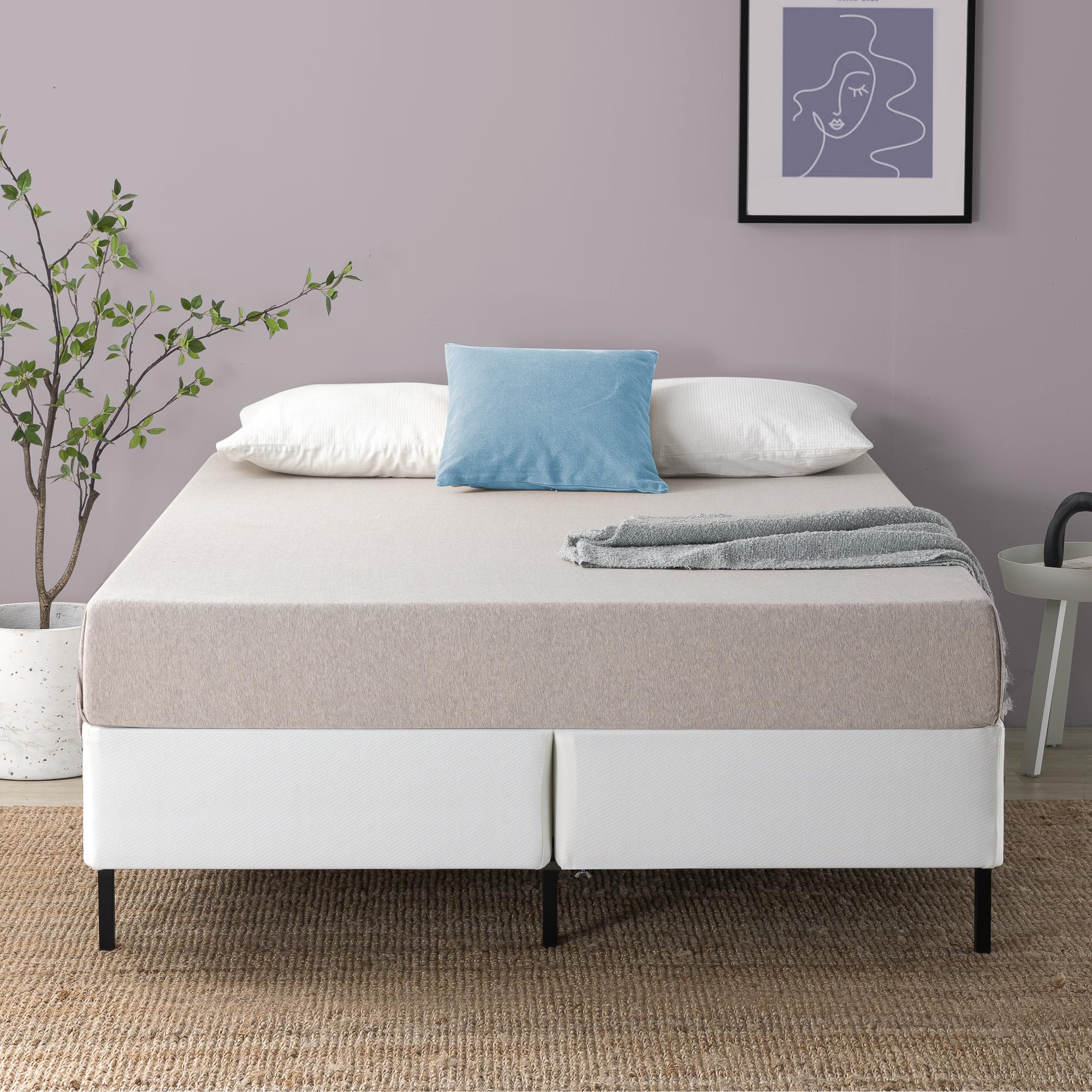 ZINUS No Assembly Metal Box Spring, 9 Inch White Mattress Foundation, Sturdy Metal Structure, Split Queen