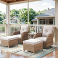 Belord 5 Pieces Patio Furniture Sets Wicker Outdoor Furniture, Rattan Patio Swivel Glider Chairs with 2 Ottoman and Glass Side T