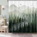 Accnicc 78 Inch Long Green Misty Forest Shower Curtain Ombre Sage Green White Mountain Pine Tree Waterproof Fabric Shower Curtai