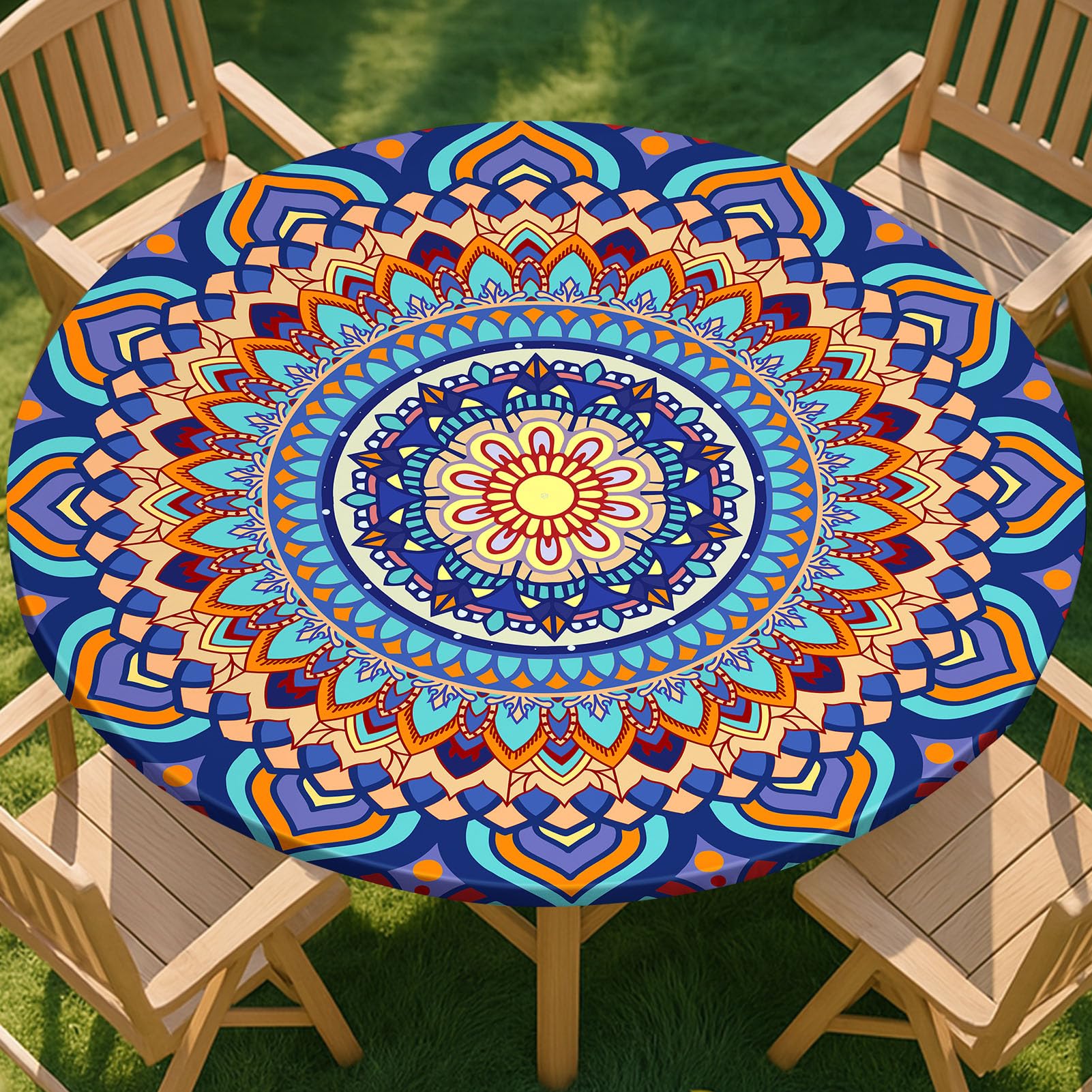 pickyNproud Round Tablecloth Waterproof round fitted tablecloth with elastic Fits 36-44 Round Tables for Dinner, Outdoor, Picnic