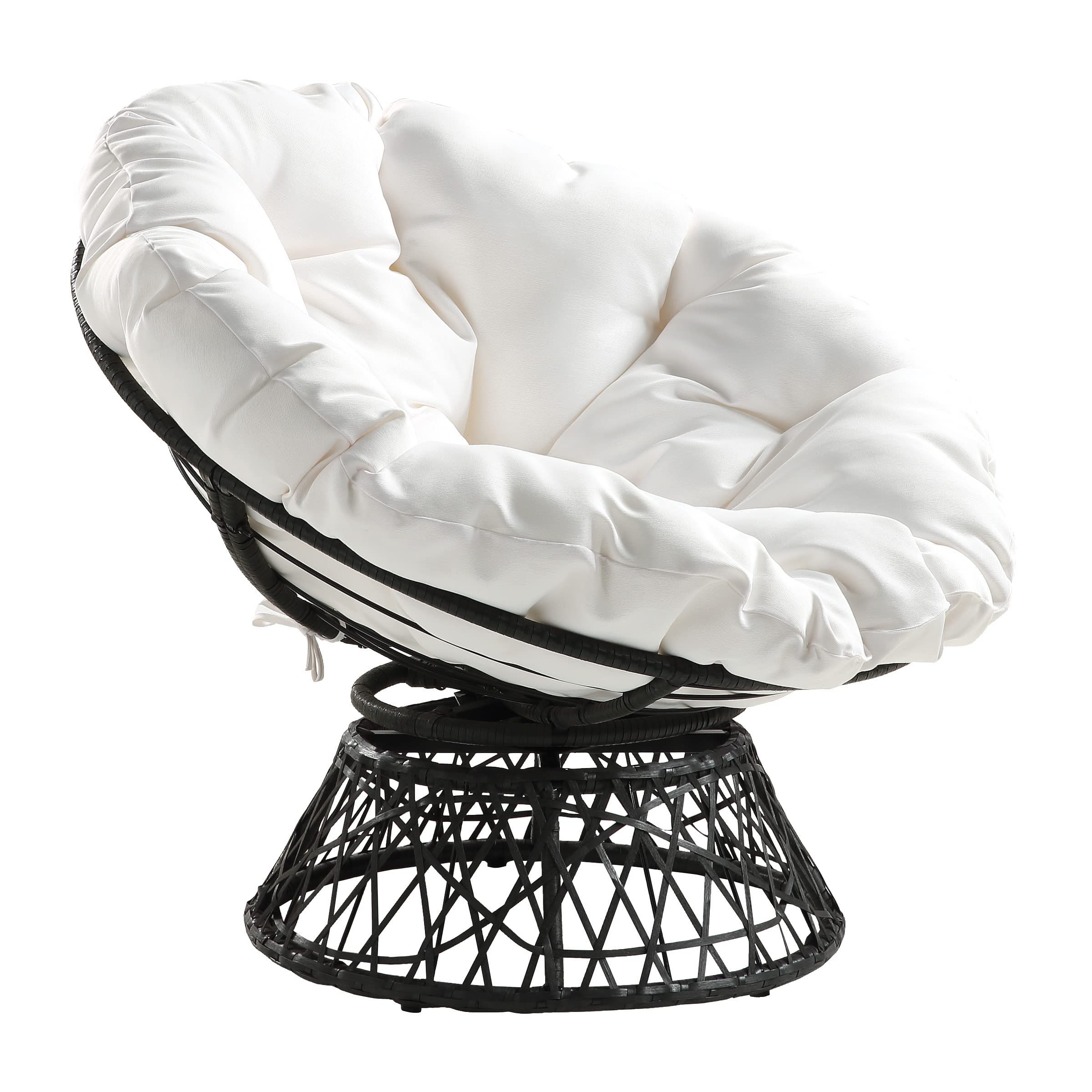 OSP Home Furnishings Wicker Papasan Chair with 360-Degree Swivel, Grey Frame with White Cushion