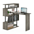Furinno Moore L-Shape Computer Desk with 5-Tier Shelves, French Oak