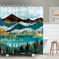 RosieLily Mountain Shower Curtain Misty Forest Shower Curtain Nature Shower Curtain, Lake Shower Curtain Green Trees Landscape S