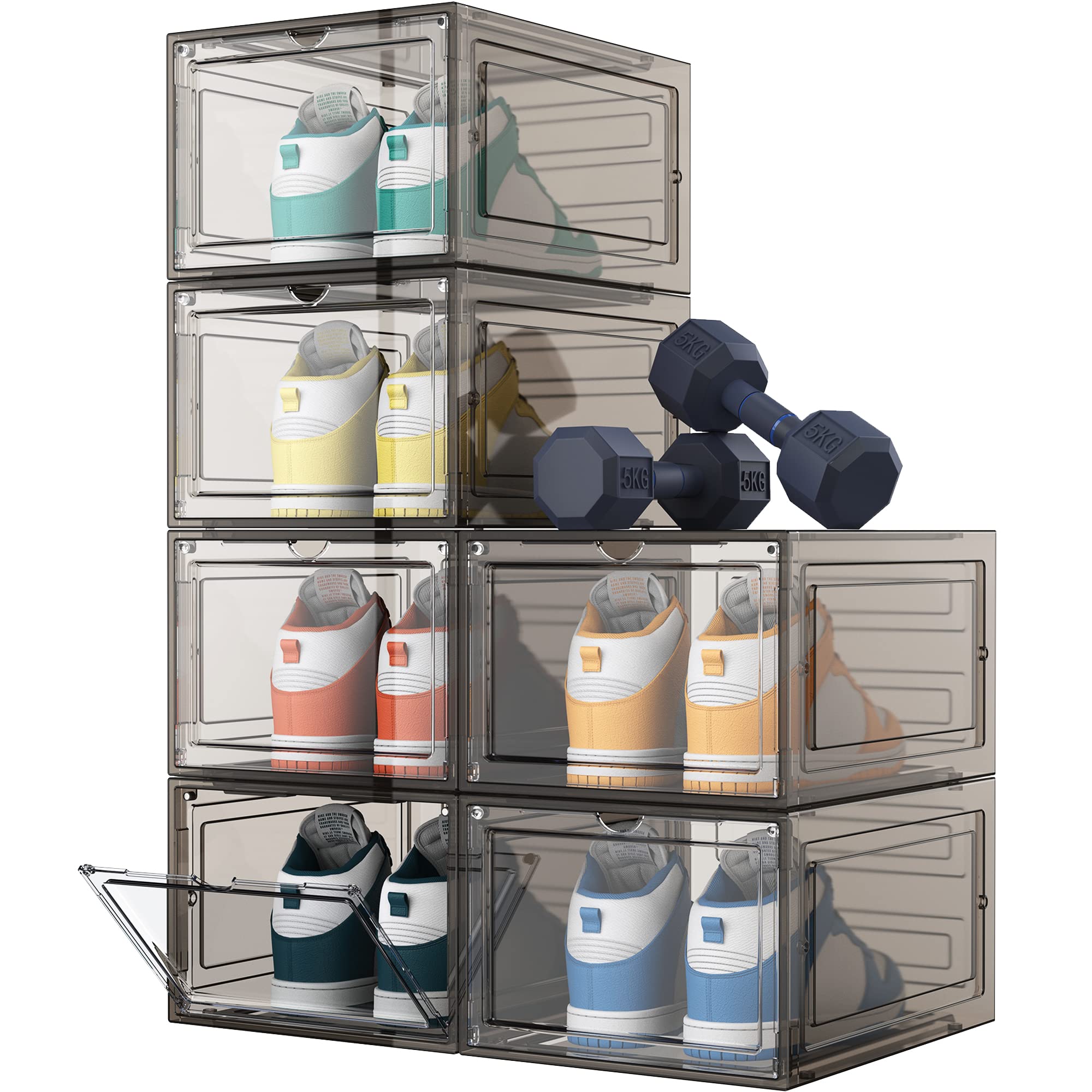 HOMIDEC Shoe Storage, 6 Pack Shoe Organizer Hard Plastic Shoe Box, Shoe Boxes Clear Plastic Stackable, Shoe Boxes with Lids for 