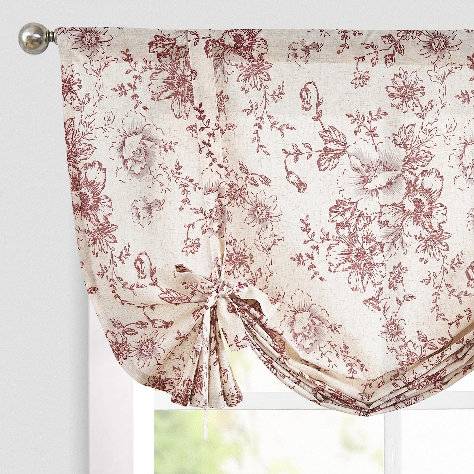 JINCHAN Tie Up Valance Floral Linen Valance for Windows Farmhouse Valance 45 Inch Peonies Botanical Short Window Treatment Adjus