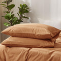 MooMee Bedding Pillowcases Pack of 2 100% Washed Cotton Linen Like Textured Breathable Durable Soft Comfy (Dark Orange, King)