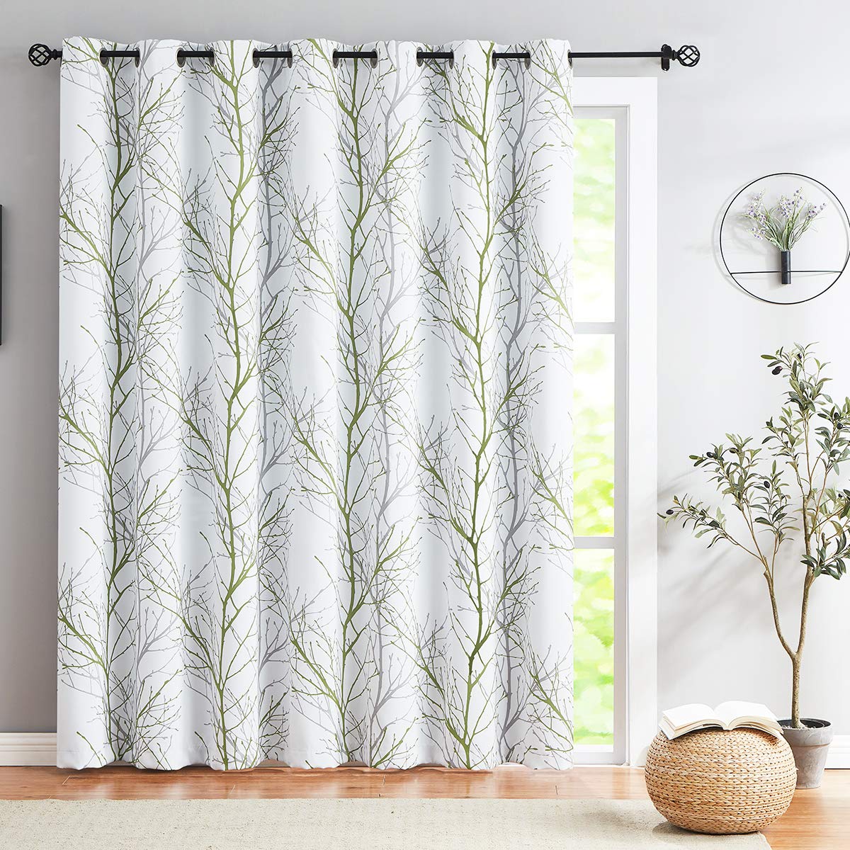 Full Blackout Sliding Glass Door Curtain 8ft Tree Branch Print Patio Door Curtain 96inches Thermal Insulated Energy Efficient Ex