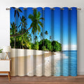 Jekeno Ocean Beach Palm Tree Blackout Curtains Tropical Blue Ocean Sky Sunny Seaside Scene Beach Decor for Bedroom Living Room G