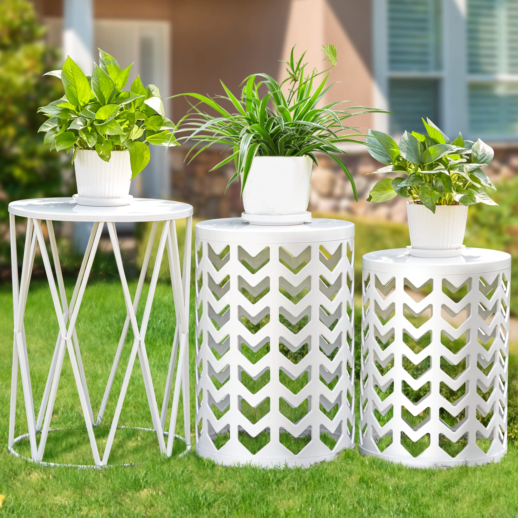 Y&M Set of 3 Nesting Metal Round Coffee Table, Side Table End Table for Indoor Outdoor Multifunctional Use, Heavy Duty Metal Pla