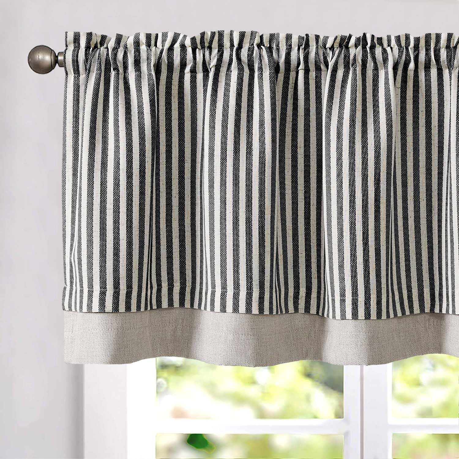 jinchan Linen Stripe Curtain Double Layer Valance for Windows 18 Inch Blackout for Kitchen Living Room Bathroom Rustic Cottage F