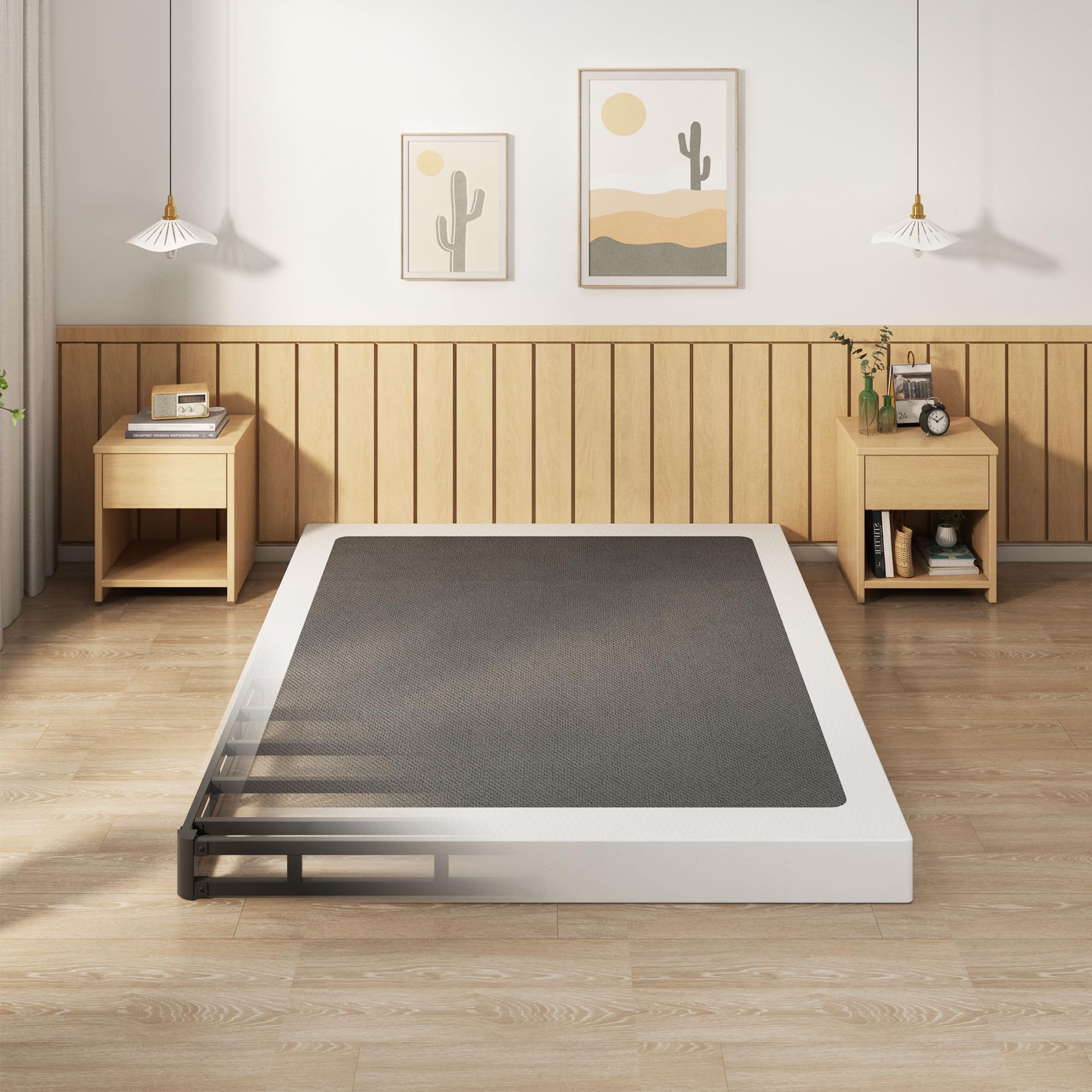 EMODA 5 Inch Box Spring Queen Size Bed Base, 3000 LBS Heavy Duty Metal Mattress Foundation with Fabric Cover, Easy Assembly