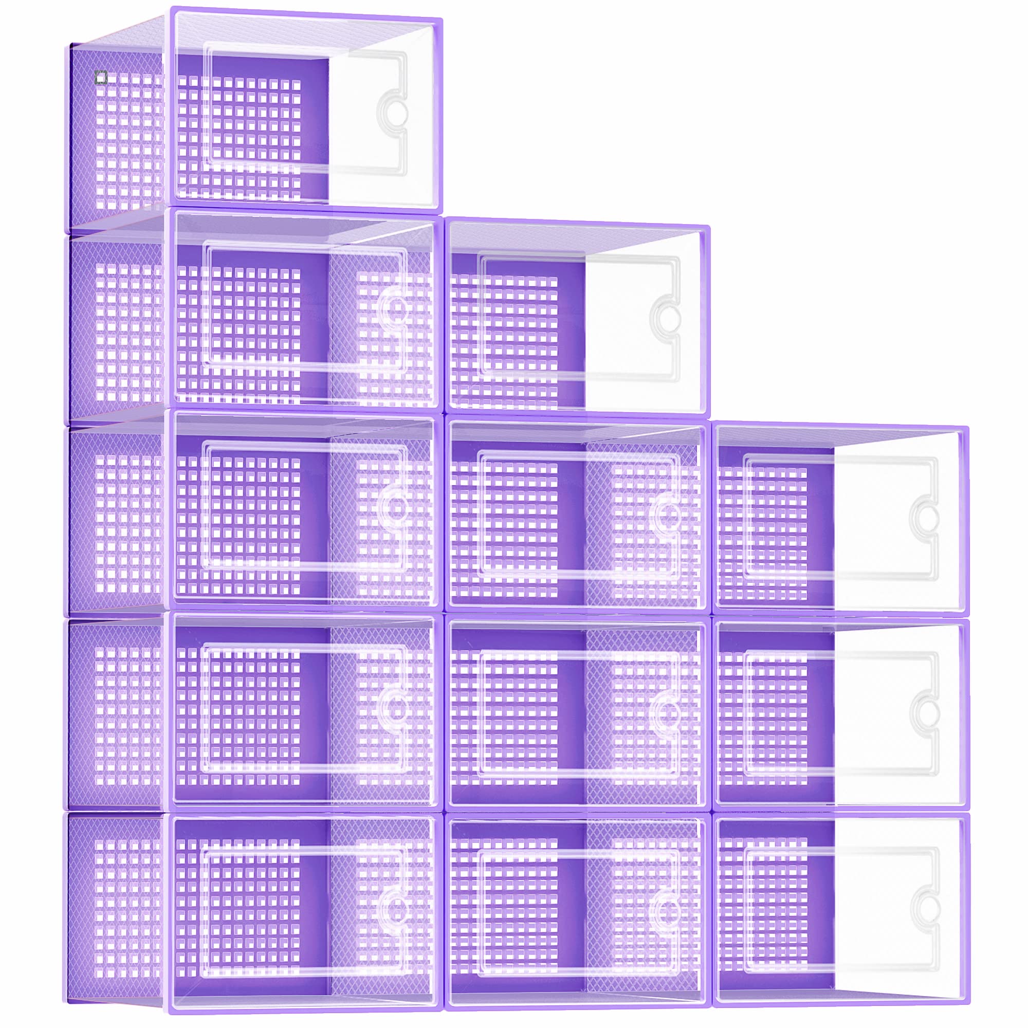 Kuject Shoe Organizers Storage Boxes for Closet, 12 Pack Clear Plastic Stackable Storage Bins with Lids, Under Bed Shoe Containe