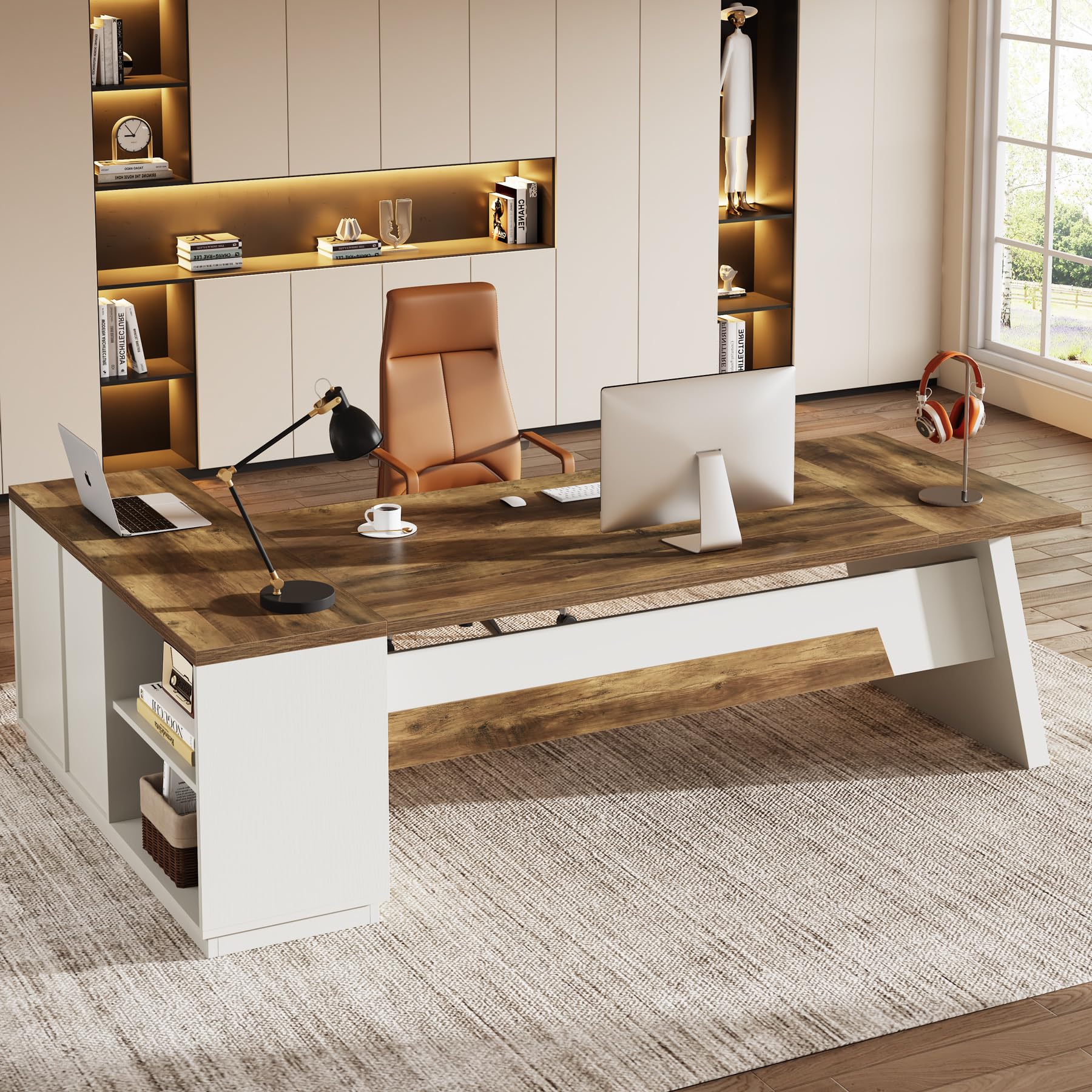 Tribesigns 78 L-Shaped Executive Desk, Large Modern Office Desk with Drawers and Lateral File Cabinet, Business Furniture with S