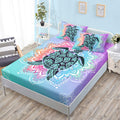HOSIMA Sea Turtle Bedding,Coastal Beach Themed Fitted Sheet Set Queen Size for Kids Teen Girls Boys Room Decor,Mandala Turtle Fi