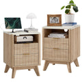 T4TREAM Fluted Nightstand Set of 2 with Charging Station, 18  Modern Side Table with Faux Marble Top, 2 Drawer End Table w/Stora