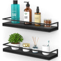Meangood Floating Shelves Wall Mounted Set of 2, Rustic Wood Wall Storage Shelves for Bedroom,Living Room,Bathroom, Kitchen (Bla