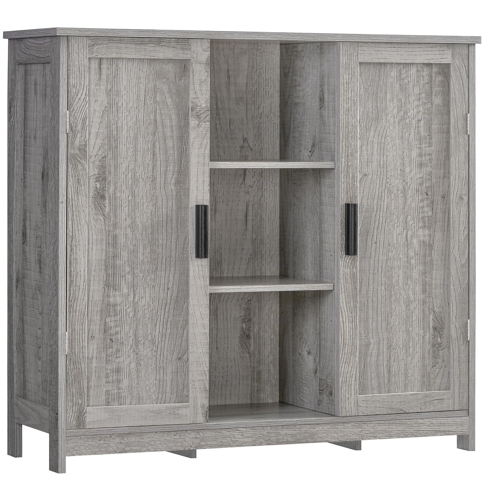 Iwell Rattan Storage Cabinet with 4 Adjustable Shelves, Coffee Bar Cabinet, Sideboard Buffet for Kitchen, Living Room, Entryway,