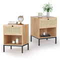 Yechen Rattan Nightstand Set of 2, Boho Bedside Table with Natural Rattan Decorated Drawers, Farmhouse Night Stand for Bedroom L