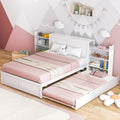 Giantex Full Bed Frame with Twin Trundle, Wooden Bed Frame with 2 Rolling Bookcases & High Headboard, Storage Platform Bed for K
