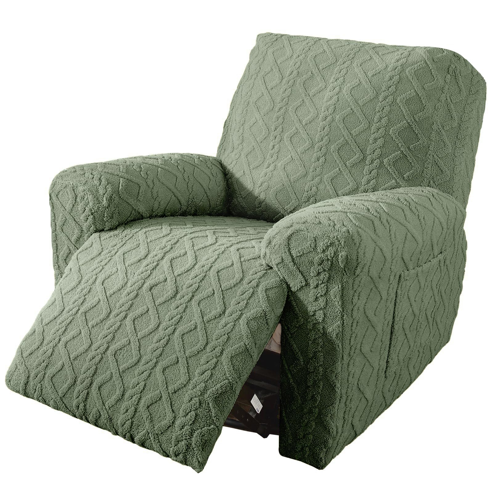 vctops Christmas Green 4 Pieces Geometric Jacquard Plush Recliner Slipcovers Soft Fuzzy Fluffy Sofa Couch Cover Anti-Slip Furnit